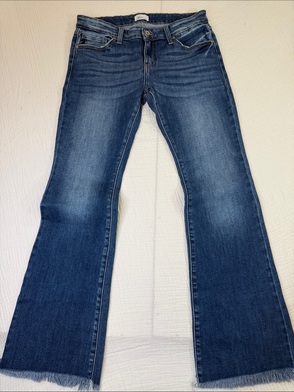 KanCan Dark Blue Flare Jeans with Raw Hem